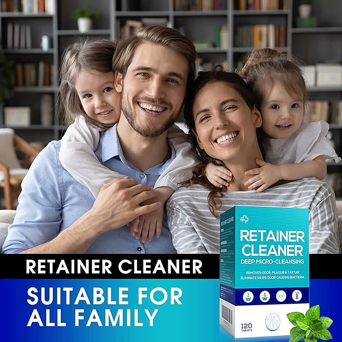 Y-Kelin Retainer and Denture Cleaner 120 Tablets for 4 Months Removes Stains Plaque Odors for Dentures Retainers Mouth Guard and Removable Dental Appliances (120 PCS, Mint)