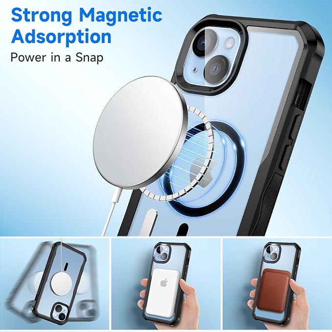 seacosmo for iPhone 14 Case, Full Body Bumper with Built-in 9H Tempered Glass Privacy Screen Protector and Camera Lens Protector, Compatible with MagSafe, Shockproof Phone Cover, 6.1", Black