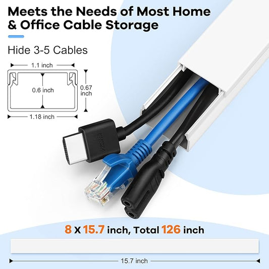 126in Cord Hider Kit, ZhiYo Wire Hiders for TV on Wall, Paintable Cable Management Kit, Wire Cover for Wall Mount TV, Grey Cable Raceway, Cord Cover Wall Wire Management Kit, 8xL15.7in W1.18in H0.67in