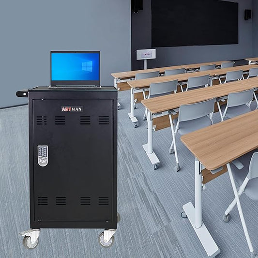 Aokleo Laptop Charging Cart,32 Devices Tablet Storage Carts for pad Up to 16.3" Screen, Classroom Computer Mobile Charging Station for Pads, Chromebooks,Laptops, Updated Password Lock(32 Bay-Black)