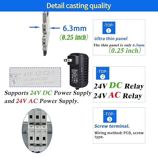 ZJWZJH 10Pcs Miniature Electromagnetic Relay 24V Coil DC/AC; Signal for PLC; HF41F/24-ZS 1NO 1NC 6Amp SPDT with Jumper, Separator, 24V Relay Din Rail, UL Listed