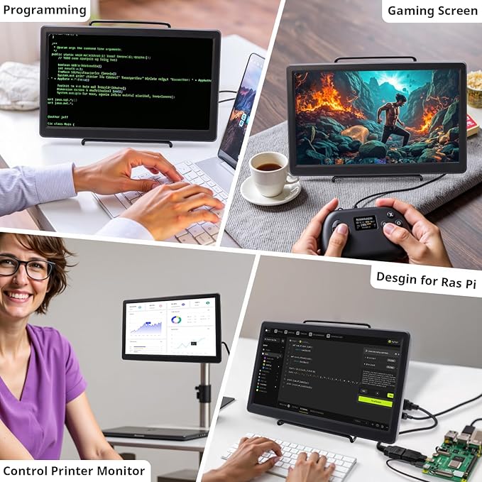 ELECROW 10.1 Inch Portable Monitor - IPS Capacitive Touchscreen Monitor with HD VGA Port,1920x1080P LCD Display Built-in Dual Speakers Touch Sceen for Raspberry Pi 5/4/3, PS Xbox, Windows 11/10/8/7
