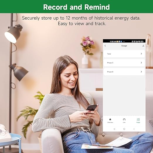 WiFi Energy Monitor with 2 * 500A Clamps, Real-Time Electricity Tracking, Smart Home Power Management