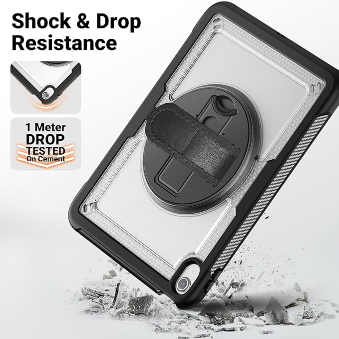 SCSVPN Case for iPad (A16) 11th Generation 11 Inch 2025 / 10th Generation 10.9 Inch 2022, Shockproof Protective Case with Screen Protector, Pencil Holder, Rotating Stand, Hand/Shoulder Strap - Clear