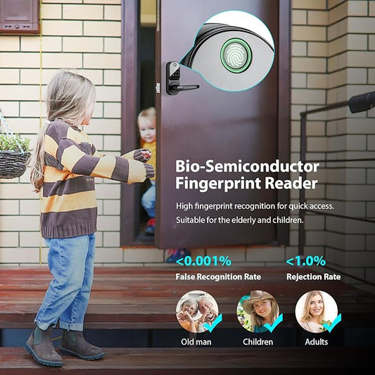 CATCHFACE Fingerprint Door Lock TTLock Smart Lock Biometric Door Lock with Fingerprint,Free App,Share Ekey and IC Card Keyless Entry with Reversible Handle - Matte Black