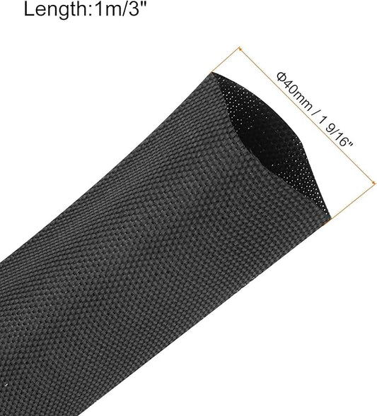 MECCANIXITY Braided Cable Sleeves Heat Shrinkable Fabric Sleeving, 1 9/16" 3ft Black 2:1 Ratio Heat Shrinkable Cord Protector for Harness Cable, Network Cable Protection, Cable Management