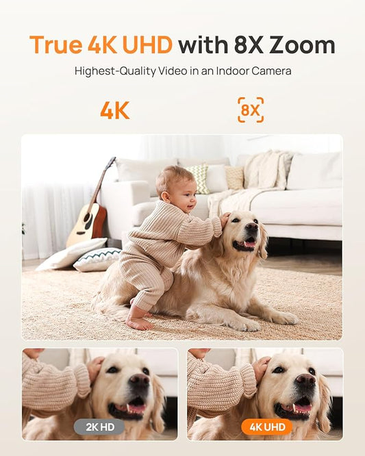 Anona 4K UHD Indoor Camera with 128GB SD Card, Pet/Dog/Baby Security Camera with Phone App, 360° Pan-Tilt, 2.4G/5G Wi-Fi 6, Auto-Tracking, Person/Pet/Baby Crying Detection, Privacy Mode, Two-Way Audio