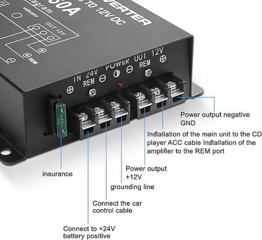 MEIRIYFA DC 24v to 12v 60A Power Converter Inverter,DC Step Down 24v to 12v 720W Large Power Supply Converter Car Voltage Electric Buck Regulator Reducer for Motor Car Truck Vehicle Boat Solar System