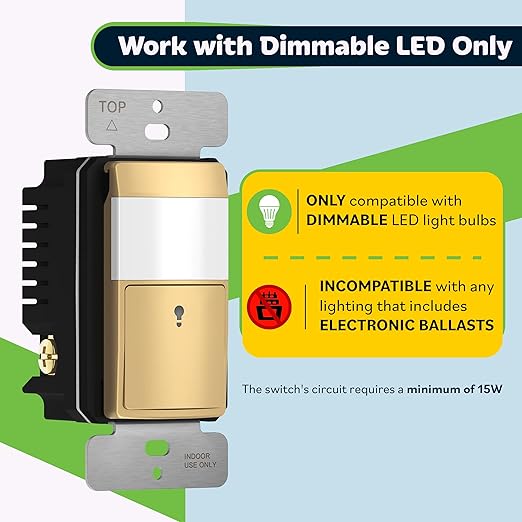 TOPGREENER Motion Sensor Light Switch, Occupancy & Vacancy Motion Sensor Switch, ๐๐ฉ๐๐ซ๐๐๐ฅ๐ ๐๐ข๐ญ๐ก๐จ๐ฎ๐ญ ๐๐ซ๐จ๐ฎ๐ง๐ ๐๐ข๐ซ๐, No Neutral Wire, Single Pole, TDOS5-HL-GD, Gold