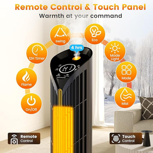 Auertech 28" Space Heater with Humidifier & LED Lights, 3 in 1 Electric Space Heater with 3D Flame, Oscillating Room Heaters with Eco Mode, 12H Timer, Space Heaters for Indoor Use Large Room, Bedroom