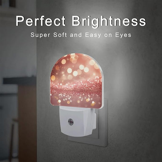 sndheke Rose Pink Glitter Night Light, Gold Sparkle Shine Bling Dusk to Dawn Night Light Plug in,0.5w Energy Saving Sleep Friendly NightLight for Kids Boys Girls Home Decor
