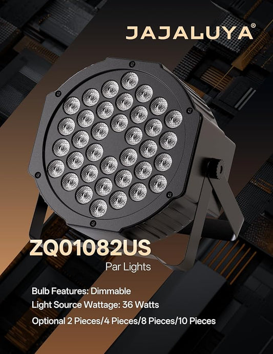 JAJALUYA LED Par Lights 36 LED Stage Lights 9 Modes RGB DJ Lights with Sound Activated Remote and DMX Control DJ Uplighting for Birthday Party Events Wedding Christmas Stage Lighting (2 Packs)