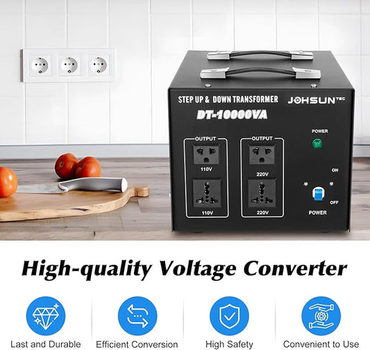 8000W/10000W Voltage Converter Transformer Step Up/Down 110V/220V Heavy Duty Transformer Power Converter Automatic Voltage Regulator Voltage Converter Circuit Breaker Protection (DT-10000VA)