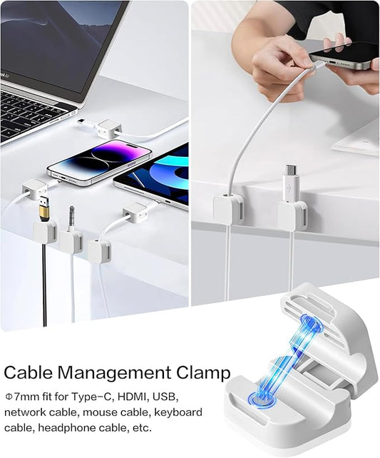 10 Pack Desk Cable Strong Adhesive Management Clips,Organize Phone Charging Magnetic Cable wire Holder, easy to open, for Desk, Wall, Office, Car,Nightstand(White)