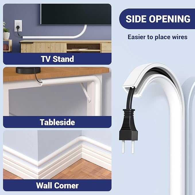 Wall Cord Hider - Flexible Cable Concealer for Mounted TVs, Self-Adhesive, W0.59inxH0.39in, White