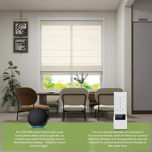 ZSTARR Smart Roman Shades Rechargeable Motorized Blinds with Remote Light Filtering Roman Window Shades Plain Fold Soft for Doors Bedroom, Custom Size (Sheer Beige)