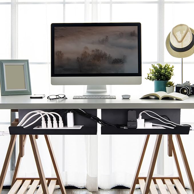 VIDOR Under Desk Cable Management Tray 1-Pack, 17" Cord Organizer, No Drill Alloy Steel, Perfect for Standing Desk, Wire Management for Office Home