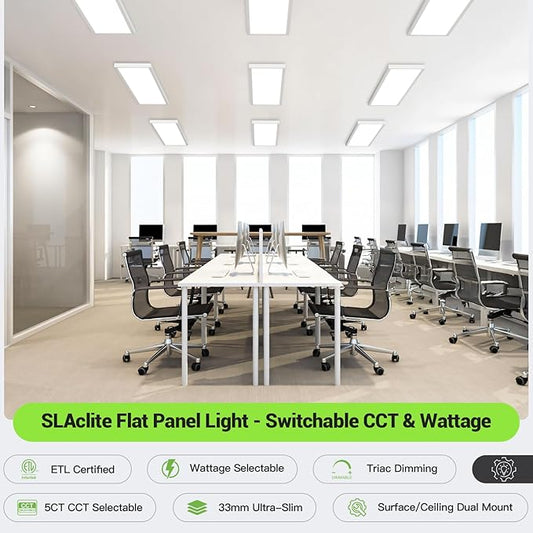 1x4 LED Flat Panel Light,Surface Mount Ceiling Light,5CCT 3000K/3800K/4500K/5200K/6000K,24W/30W/40W 5200LM Smooth Triac Dimming(10-100%),LED Light Fixture for Office Kitchen Garage,White - 2Pack