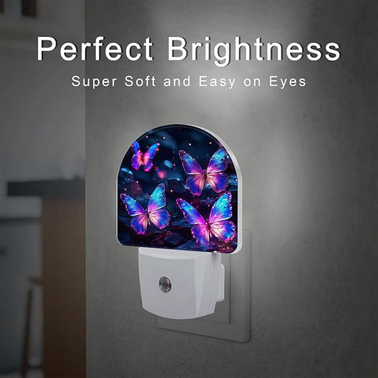 sndheke Glowing Purple Butterflies Night Light Plug into Wall, Neon Butterfly Dusk to Dawn Night Light Plug in,0.5w Energy Saving Sleep Friendly NightLight for Kids Boys Girls Home Decor