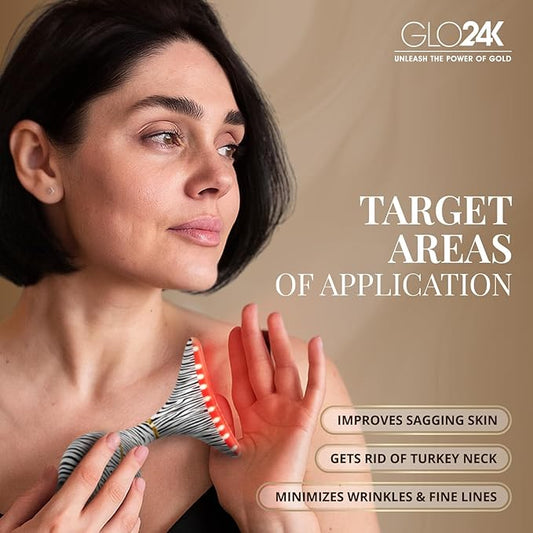 GLO24K Red Light for Face & Neck Beauty Device - 7 in 1 Facial Massager Tool and Neck Care Device for Neckline Care, Face and Neck Massager for Women