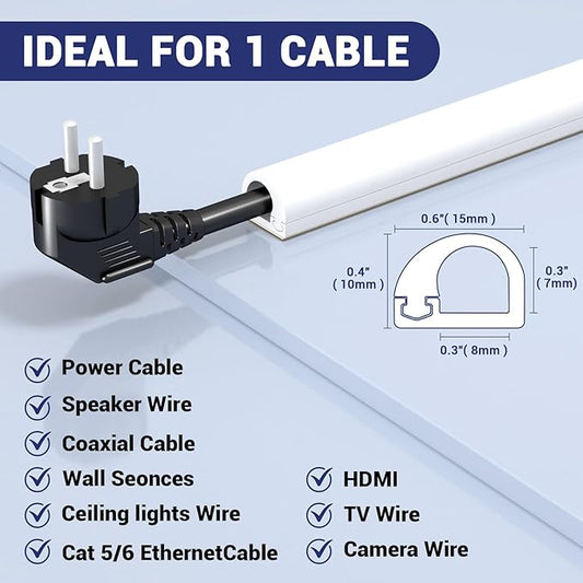 Cord Hider Wall, Wire Covers for Cords on Wall, Flexible Cable Concealer for Cable Hider, Self-Adhesive Silicone Wire Hider for TV Powers Home Office, W0.59inxH0.39in, White (118 inch)