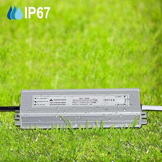 LED Driver 60 Watts 24V DC Low Voltage Transformer, Waterproof IP67 LED Power Supply, Adapter with 3-Prong Plug 3.3 Feet Cable for Any 24V DC led Lights, Computer Project, Outdoor Light