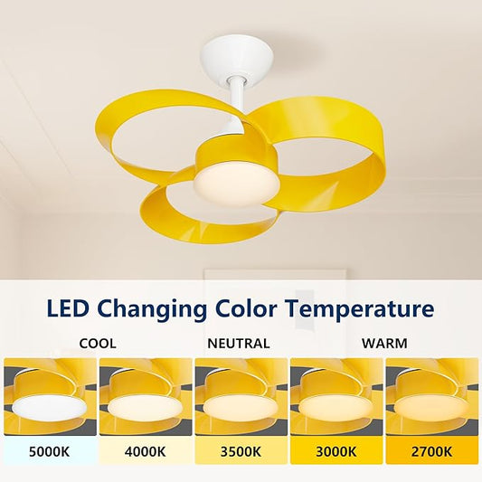 FANX 22 Inch Ceiling Fan with Light and Remote, Quiet DC Motor, Dimmable LED, Reversible 3-Speed Control, Easy Installation Flush Mount Fan for Small Rooms (Yellow)