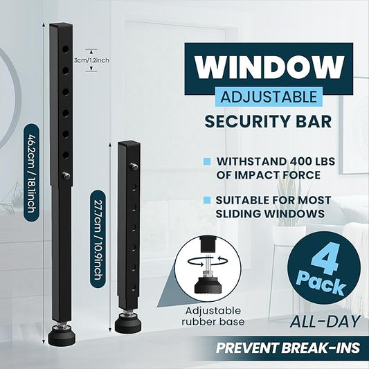 Gadgetzan 4 Pack Window Security Bars Adjustable 11"-18",Portable Short Sliding Window Lock Bar for Child Safety/Anti-Theft,Window safety lock with Rubber Base for Vertical and Horizontal Window-Black