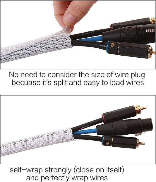 Alex Tech 10ft - 1/2 inch Cord Protector Wire Loom Tubing Cable Sleeve Split Sleeving for USB Cable Power Cord Audio Video Cable - Protect Cat from Chewing Cords - White