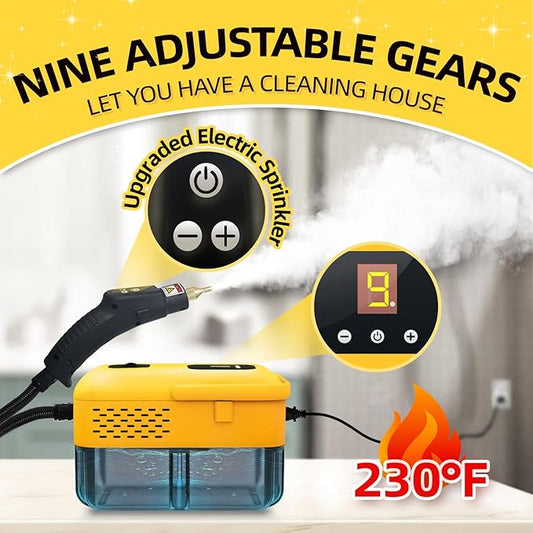 Heavy Duty Handheld Steam Cleaner, 15s Heat-Up, 9-Level Adjustable 2500W Pressurized Steamer for Cleaning with 14 Accessories, Multipurpose Portable Steam Cleanr for Home, Car, Grease, Grout(Yellow)