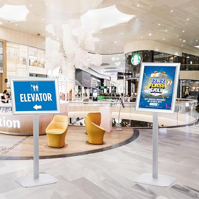 Heavy Duty Pedestal Sign Holder for Display, 11 x 17 inches Adjustable Floor Standing Sign Holder with Weighted Base , Vertical and Horizontal View Sign Stand for Indoor/Outdoor Advertising,Silver