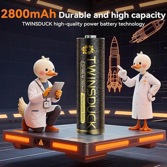TWINSDUCK Rechargeable AA Batteries, 2800mAh High Capacity NiMH Double A Battery for Household and Office Devices,8 Pack