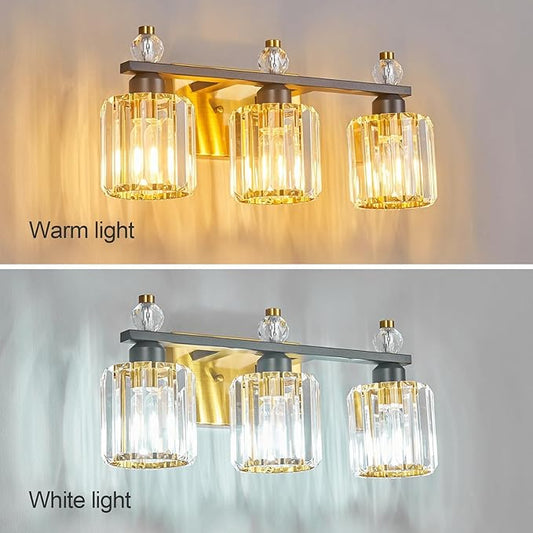 FDPBY Bathroom Vanity Lights 3-Light Sand Black Gold Modern Crystal Vanity Light Fixtures Over Mirror Crystal Bathroom Vanity Lighting Fixtures