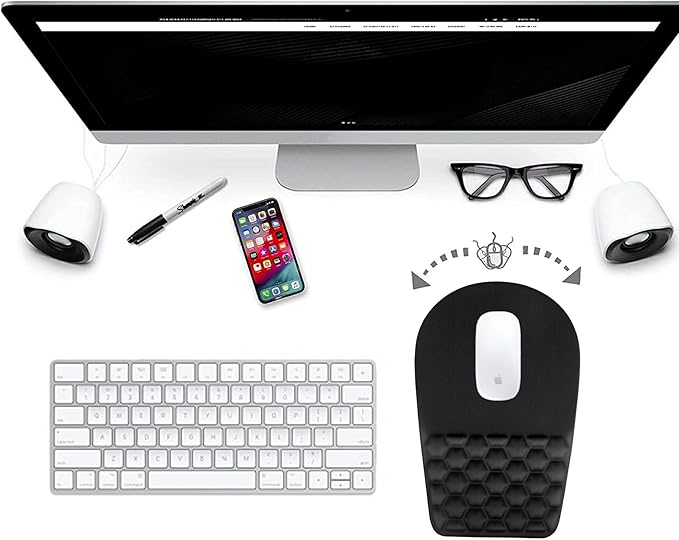 BOCHEERY Ergonomic Mouse Pad Wrist Support,Upgrade Mousepad with Massage Design,Non-Slip PU Base Desktop Mouse Pads for Pain Relief, Computer, Office & Home,12 x 8 in(E-Black)