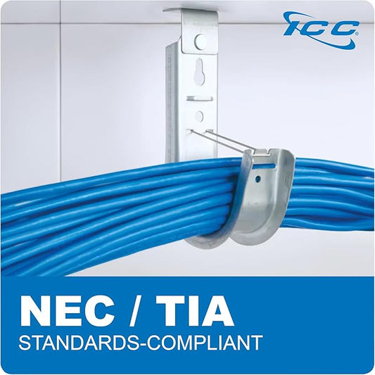ICC Ceiling Mount J Hook 4” with Retainer Clip - Galvanized Steel Cable Management Hooks for Hanging Cable - Rust-Resistant, EIA and TIA Compliant - 4 Inch 25 Pack