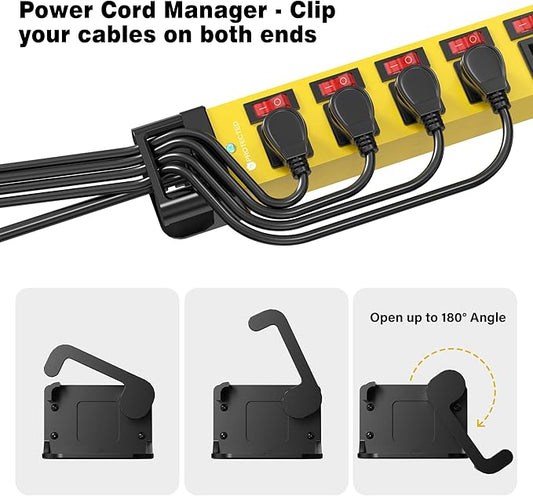 Power Strip with Individual Switches - 8 Outlet Heavy Duty Power Strip with Cord Manager,1200J Surge Protector Home Office Garage Industrial Workbench
