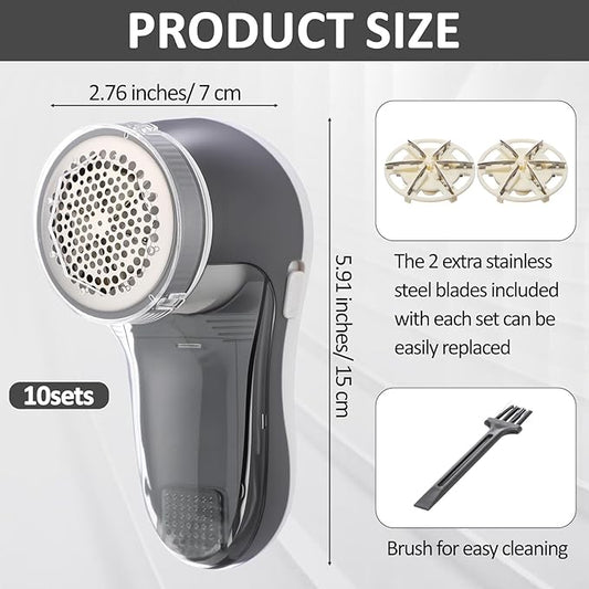 Ferrochef 10 Pack Fabric Shaver and Lint Remover,Sweater Defuzzer with 20 Replaceable Blades,Fuzz Remover Furniture Sweater Shavers to Remove Pilling, Battery Operated, Gray