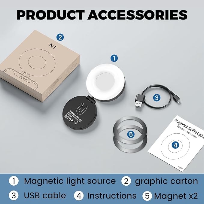 Selfie Light, Selfie Light for iPhone, Portable Phone Ring Light for Video Recording, Adjusted 4 Modes, Rechargeable Fill Light for Selfies, Photography, Makeup, Vlogs, TikTok, Video(Black)