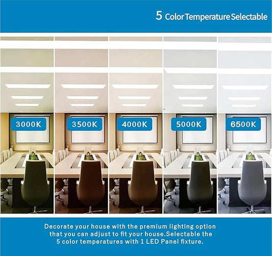2x4 FT LED Light Flat Panel, 40W-72W, 5 CCT 3K | 3.5K | 4K | 5K | 6.5K, Dimmable Recessed Drop Ceiling Lights, 3750/5000/6250/7500/9000 Lumens, Lay in Fixture for Office, 120-277V, UL DLC(24 Pack)
