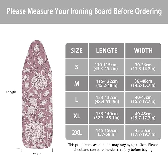 ZCFYGDX Ironing Board Cover,Scorch-Resistant Standard Nose Pocket, Elastic Edges,Iron Decor Covers St&ard Size-S,Nylon Buckle Straps Hook & Loop Fastener Strap,Home Decor Pink Floral Print