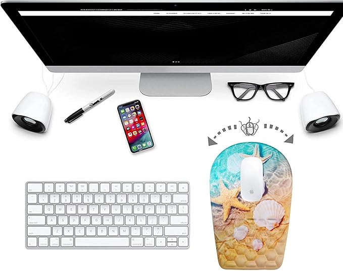 BOCHEERY Ergonomic Mouse Pad Wrist Support,Upgrade Mousepad with Massage Design,Non-Slip PU Base Desktop Mouse Pads for Pain Relief, Computer, Office & Home,12 x 8 in(F-Starfish and Seashell )