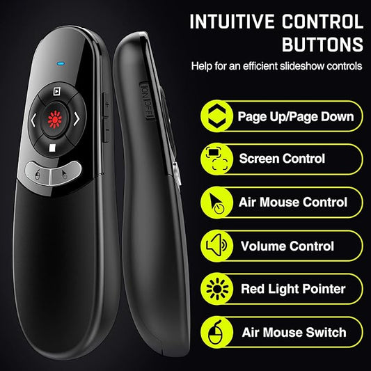 2 in 1 USB Type C Presentation Clicker Air Mouse with Red Light Pointer, Wireless Presenter for PowerPoint Presentation PPT Clicker, 2.4GHz Presenter Remote Slide Advancer for MacBook/Computer/Laptop