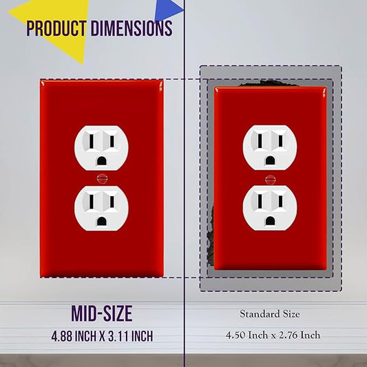 ENERLITES Duplex Receptacle Outlet Wall Plate, Electrical Outlet Cover, Mid-Size Size 1-Gang 4.88" x 3.11", Unbreakable Polycarbonate Thermoplastic, UL Listed, 8821M-R, Red