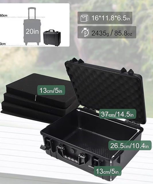 Hard Case with Foam Camera Hard Case Large Waterproof Protective Case Travel Camera Cases Hard Shell Equipment Foam Case for Electronics, 16" L x 11.8" W x 6.5" H