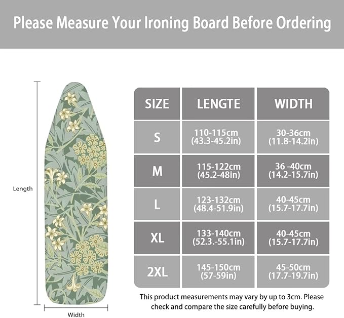 ZCFYGDX 15x54 in Ironing Board Covers Easy to Install Resistant,Elastic Edge 3 Nylon Buckle Strap Fasteners Breathable & Wear-Resistant,Resist Scorch Staining Protective Cover William Morris Prints
