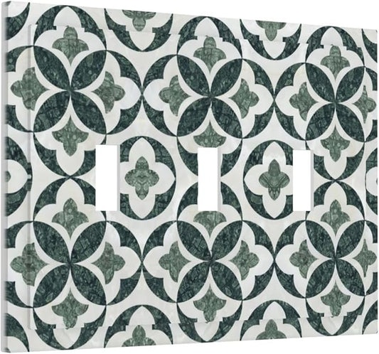 Bvtewkhz Green Luxury Modern Cubic Marble 3 Gang Triple Toggle Decorative Light Switch Covers Electrical Faceplate Switch Plates For Bathroom Kitchen Home