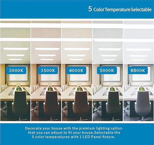 2x4 FT LED Light Flat Panel, 40-72W, 5 CCT 3K | 3.5k | 4K | 5K | 6.5K, Dimmable Recessed Drop Ceiling Lights, 3750/5000/6250/7500/9000 Lumens, Lay in Fixture for Office, 120-277V, UL DLC (4 Pack)