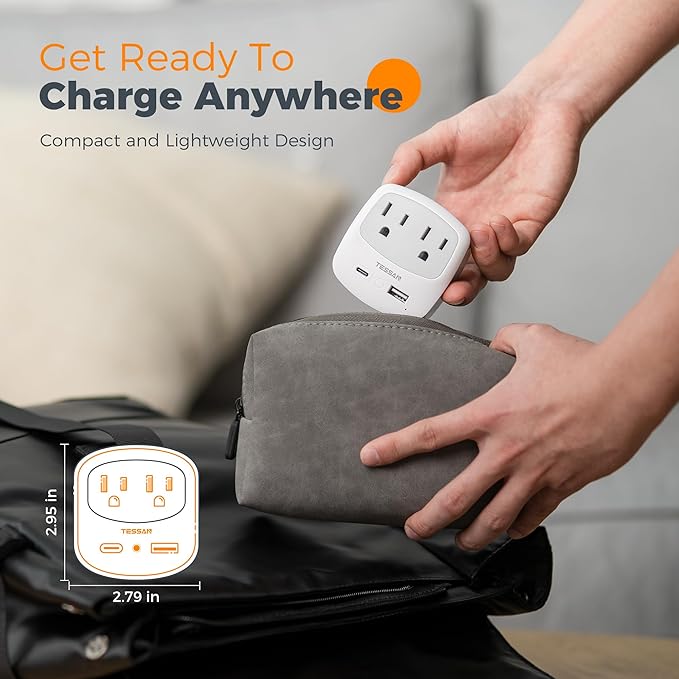 US to UK Plug Adapter, TESSAN Type G Travel Adaptor with 2 Electrical Outlets 2 USB Ports (1 USB C), Ireland Power Adapter for USA to England London Scotland British Dubai Kenya Hong Kong Qatar