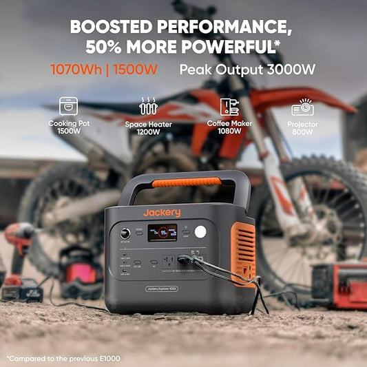 Jackery Solar Generator 1000 v2 with 2x100W Solar Panel,1070Wh Portable Power Station LiFePO4 Battery,1500W AC/100W USB-C Output,1Hr Fast Charge for Outdoor,Off-Grid Living,RV,Emergency