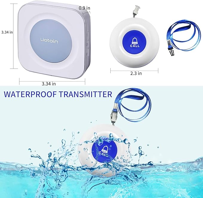 LIOTOIN Caregiver Pager Wireless Call Button Call Bell Alert Button Nurse Alert System for Elderly/Patients/Disabled Call Light System 600+ft Operating Range (with Color Light Flashing Reminder) 